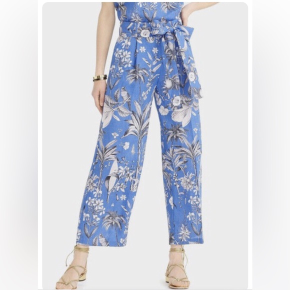 J Crew Blue Italian Linen Wide-leg Pant in Ratti Tropical Toile - size 0 - Picture 2 of 5